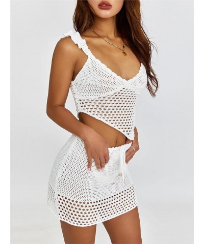 Women Two Pieces Skirt Sets Sexy Spaghetti Strap Camisole with Mini Skirt Outfits Nightout Streetwear Clubwear White-g $10.07...