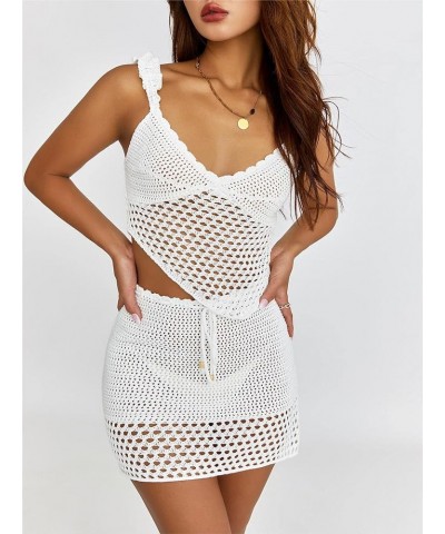 Women Two Pieces Skirt Sets Sexy Spaghetti Strap Camisole with Mini Skirt Outfits Nightout Streetwear Clubwear White-g $10.07...