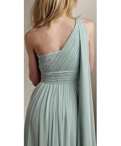 One Shoulder Chiffon Bridesmaid Dress with Pockets Long Slit Pleated Maid of Honor Dress A Line for Wedding ZD18 Emerald Gree...