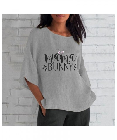 Womens Easter Outfit Easter Womens 3 of 4 Sleeve Crew Neck Rabbit Funny Patterns Loose Top T Trendy Tops for Women G2-grey $7...