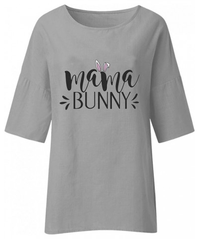 Womens Easter Outfit Easter Womens 3 of 4 Sleeve Crew Neck Rabbit Funny Patterns Loose Top T Trendy Tops for Women G2-grey $7...