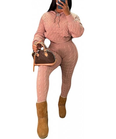 Women Cable Knitted 2 Pieces Outfits Long Sleeve Sweater Pullover Top Long Pants Lounge Sets Fall Winter 03pink $19.80 Active...