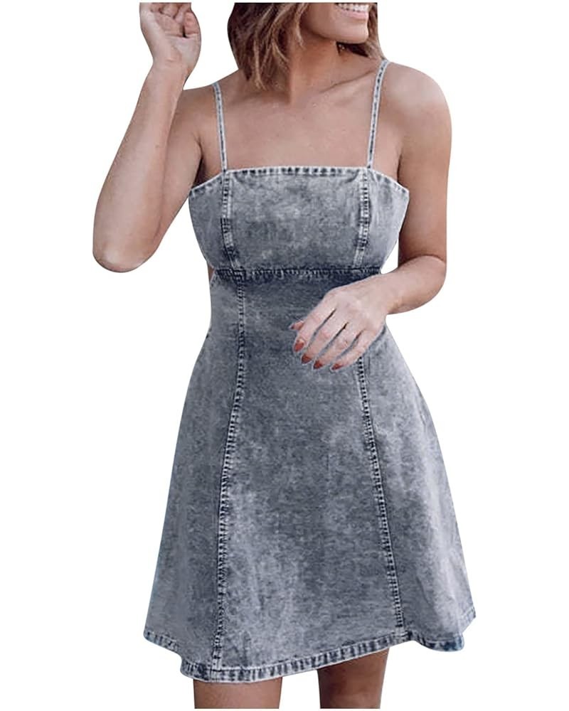 Women's Denim Tank Dress Sleeveless Zipper Front Split Midi Dresses Sexy Bodycon Club Party Dress 1-blue $10.02 Activewear