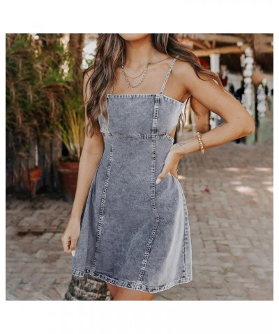 Women's Denim Tank Dress Sleeveless Zipper Front Split Midi Dresses Sexy Bodycon Club Party Dress 1-blue $10.02 Activewear