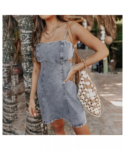 Women's Denim Tank Dress Sleeveless Zipper Front Split Midi Dresses Sexy Bodycon Club Party Dress 1-blue $10.02 Activewear