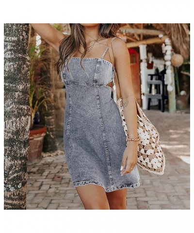 Women's Denim Tank Dress Sleeveless Zipper Front Split Midi Dresses Sexy Bodycon Club Party Dress 1-blue $10.02 Activewear