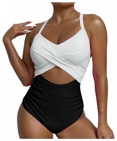 Underwire One-Piece Swimsuits for Women Ruched Tummy Control Bathing Suits Sexy Criss Cross Cutout Monokini Swimwear B04_whit...