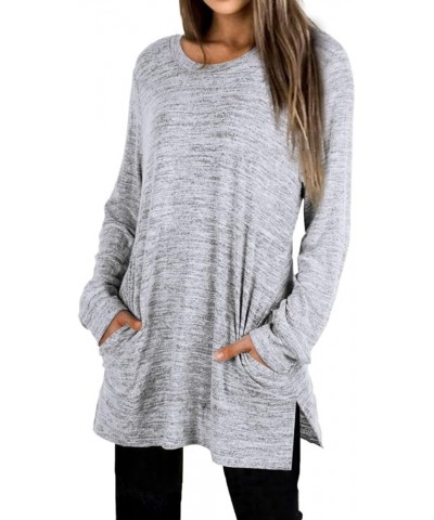 Womens Casual Sweatshirts Long Sleeve Shirts Oversized With Pocket Tunic Tops S-3XL 109-greywhite $10.12 Tops