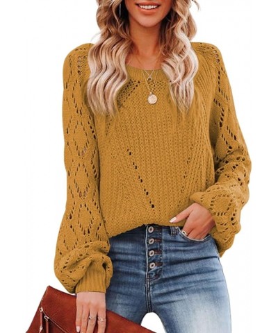 Women Crochet Hollow Out Crewneck Long Sleeve Knit Sweaters Pullover Jumper Tops A Brown $12.00 Sweaters