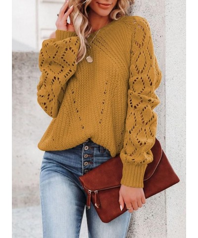 Women Crochet Hollow Out Crewneck Long Sleeve Knit Sweaters Pullover Jumper Tops A Brown $12.00 Sweaters