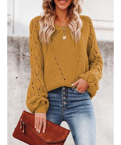 Women Crochet Hollow Out Crewneck Long Sleeve Knit Sweaters Pullover Jumper Tops A Brown $12.00 Sweaters