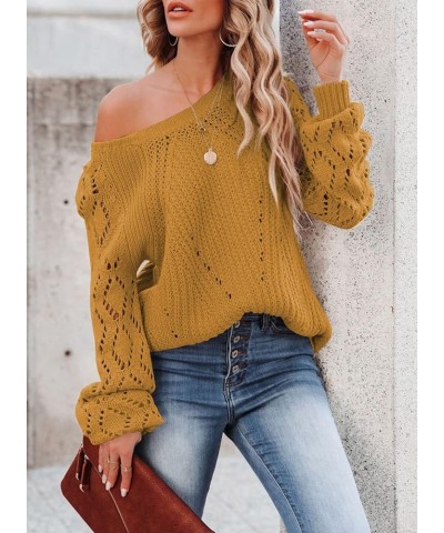 Women Crochet Hollow Out Crewneck Long Sleeve Knit Sweaters Pullover Jumper Tops A Brown $12.00 Sweaters