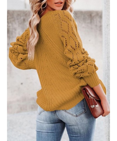 Women Crochet Hollow Out Crewneck Long Sleeve Knit Sweaters Pullover Jumper Tops A Brown $12.00 Sweaters