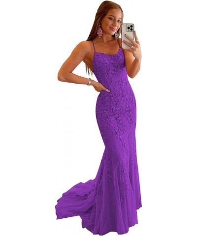 Mermaid Lace Prom Dresses for Women Long Spaghetti Straps Backless Formal Evening Gowns AG080 Plum $39.74 Dresses