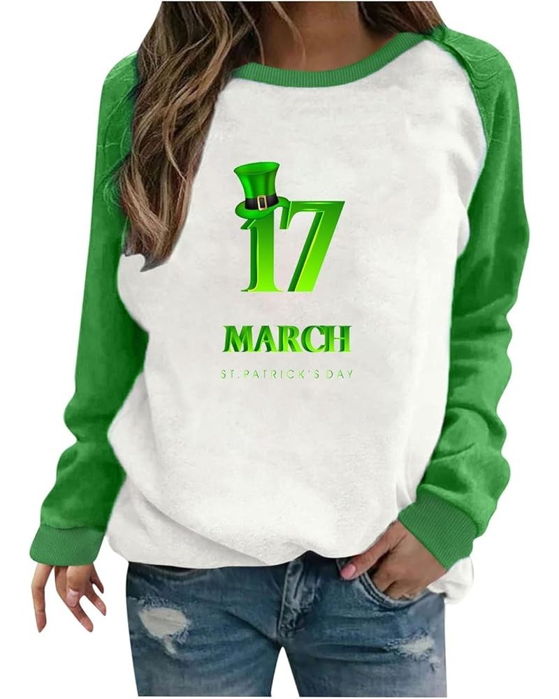 St Patricks Day Shirt Women Funny Long Sleeve Crewneck Tops Casual Shamrock Print Pullover Irish Clover Sweatshirts 16-green ...