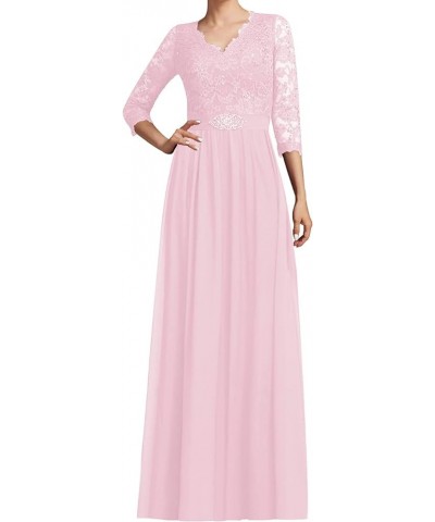 Mother of The Bride Dress Long Sleeves Lace Chiffon Wedding Guest Dresses Formal Evening Gowns for Women Pink $46.39 Dresses