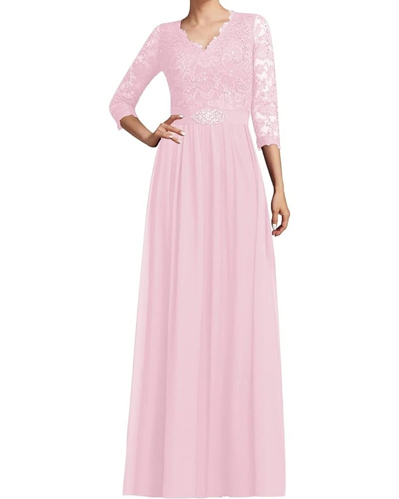 Mother of The Bride Dress Long Sleeves Lace Chiffon Wedding Guest Dresses Formal Evening Gowns for Women Pink $46.39 Dresses