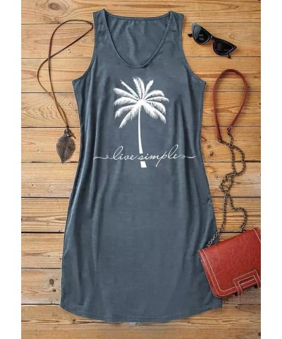 Sun Salt Sand Coconut Tree Tank Mini Dress Vacation Outfits for Women Beach Praty Sundress Cruise Outfits Shirt Dress Dark Bl...