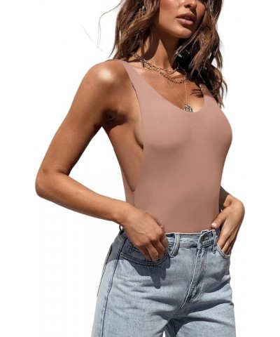 Women’s Sexy Scoop Neck Backless Sleeveless Double Lined Thong Tank Tops Bodysuits Sienna $12.15 Lingerie