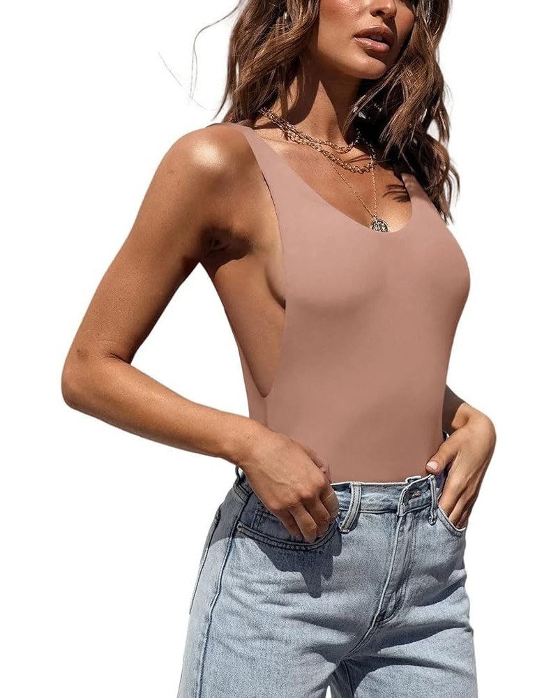 Women’s Sexy Scoop Neck Backless Sleeveless Double Lined Thong Tank Tops Bodysuits Sienna $12.15 Lingerie