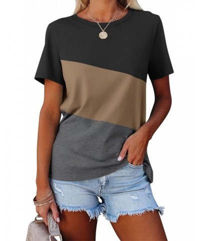 Women's T Shirts Short Sleeve Color Block Tops Casual Summer Tees $13.49 T-Shirts