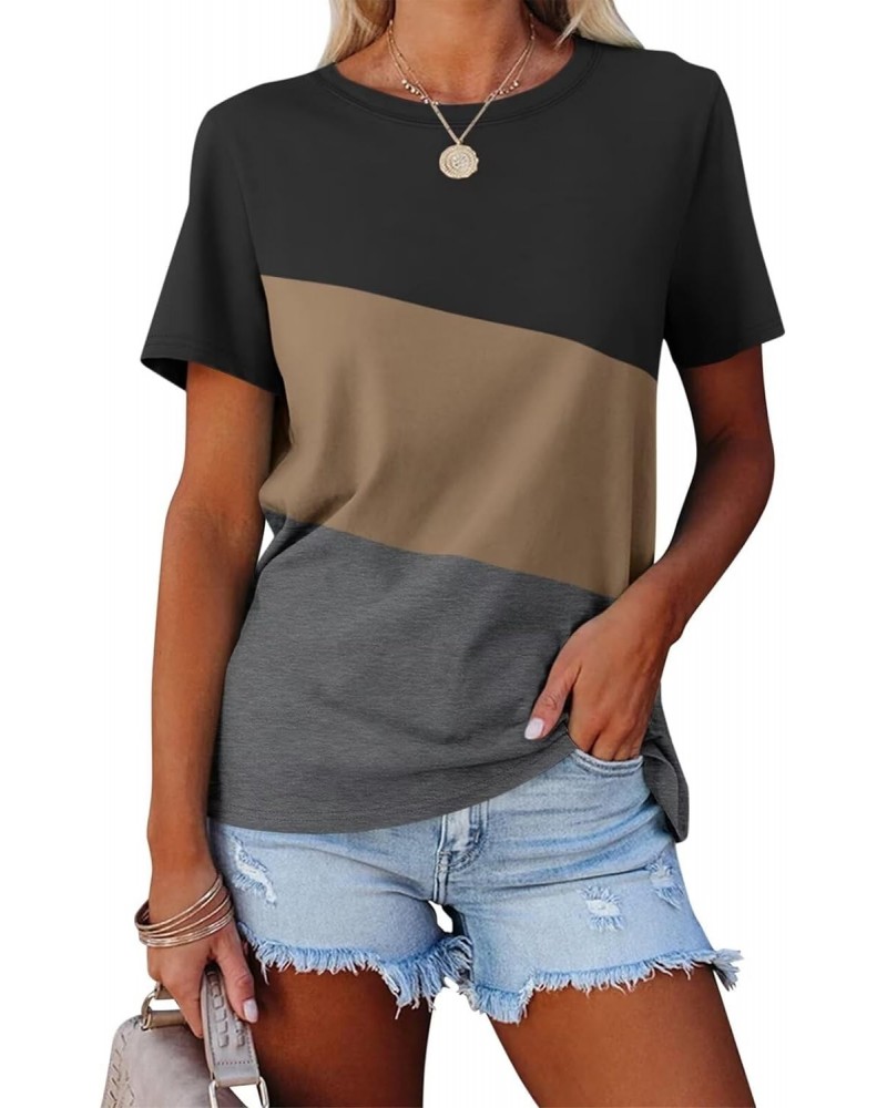 Women's T Shirts Short Sleeve Color Block Tops Casual Summer Tees $13.49 T-Shirts