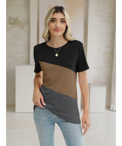 Women's T Shirts Short Sleeve Color Block Tops Casual Summer Tees $13.49 T-Shirts