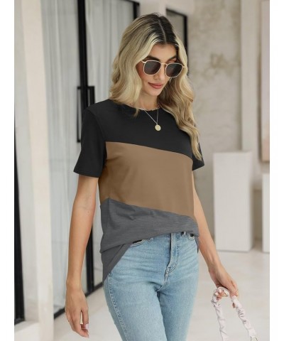 Women's T Shirts Short Sleeve Color Block Tops Casual Summer Tees $13.49 T-Shirts