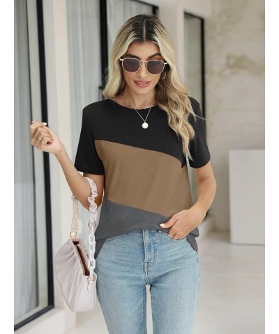 Women's T Shirts Short Sleeve Color Block Tops Casual Summer Tees $13.49 T-Shirts