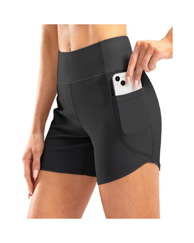 Women's 5" High Waisted Swim Board Shorts UPF50+ Tummy Control Bathing Suit Bottoms with Pockets Black $13.72 Swimsuits