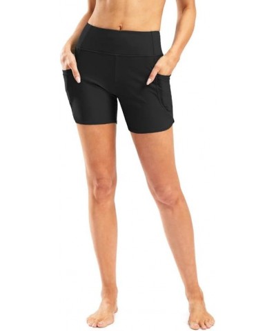 Women's 5" High Waisted Swim Board Shorts UPF50+ Tummy Control Bathing Suit Bottoms with Pockets Black $13.72 Swimsuits