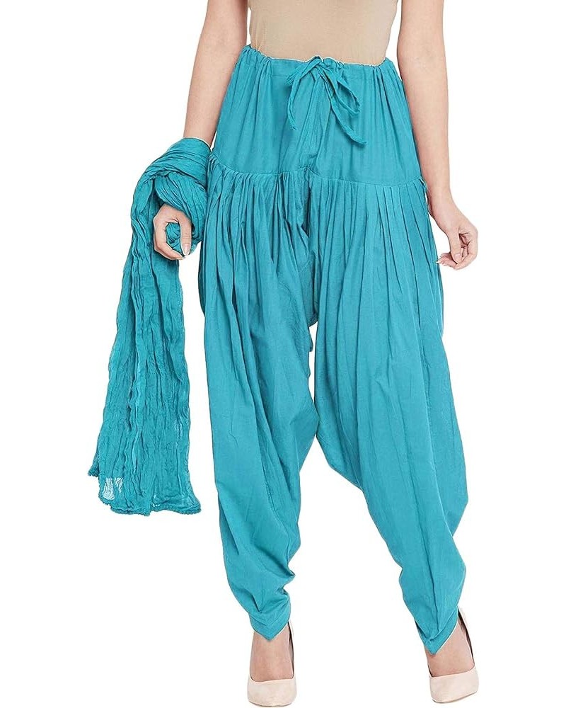 Women Cotton Patiala Salwar With Dupatta Set Pajama Kameez Top Kurti Wear Turquoise $13.78 Pants