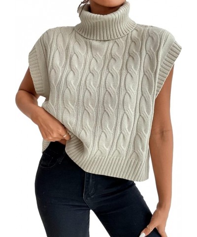 Women's Casual Sleeveless Turtleneck Sweater Vest Cable Knitted Vests Solid Tank Top Sweaters Apricot $10.99 Sweaters