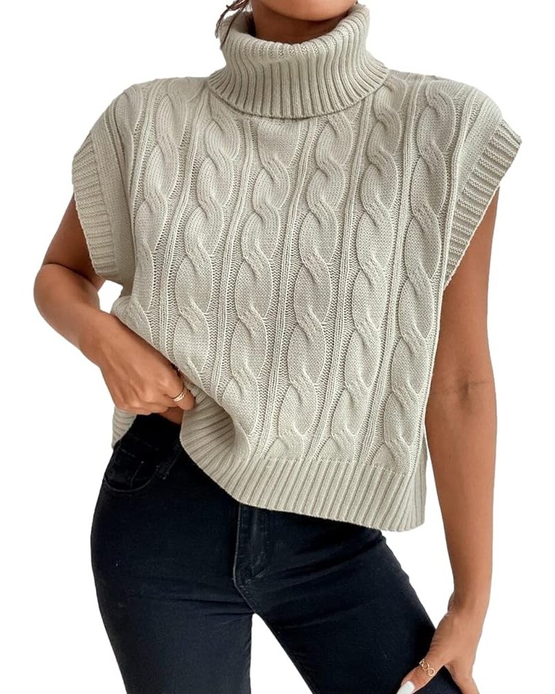 Women's Casual Sleeveless Turtleneck Sweater Vest Cable Knitted Vests Solid Tank Top Sweaters Apricot $10.99 Sweaters