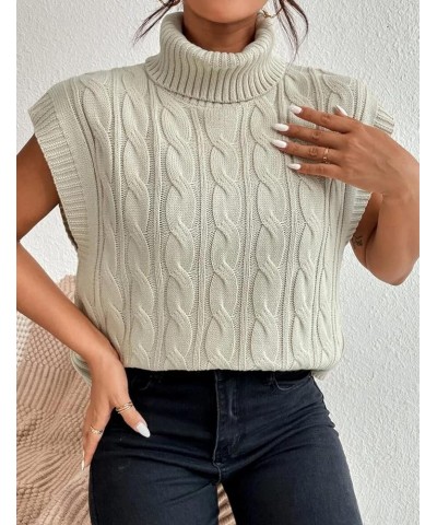 Women's Casual Sleeveless Turtleneck Sweater Vest Cable Knitted Vests Solid Tank Top Sweaters Apricot $10.99 Sweaters