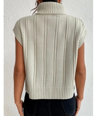 Women's Casual Sleeveless Turtleneck Sweater Vest Cable Knitted Vests Solid Tank Top Sweaters Apricot $10.99 Sweaters