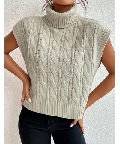 Women's Casual Sleeveless Turtleneck Sweater Vest Cable Knitted Vests Solid Tank Top Sweaters Apricot $10.99 Sweaters