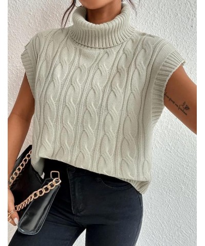 Women's Casual Sleeveless Turtleneck Sweater Vest Cable Knitted Vests Solid Tank Top Sweaters Apricot $10.99 Sweaters