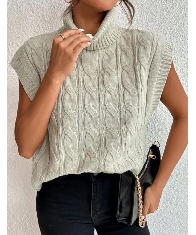 Women's Casual Sleeveless Turtleneck Sweater Vest Cable Knitted Vests Solid Tank Top Sweaters Apricot $10.99 Sweaters