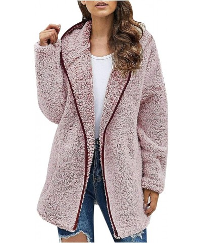 Womens Fuzzy Fleece Cardigans 2023 Winter Long Sleeve Solid Open Front Hooded Cardigans Jacket Coats Outerwear 05-pink $14.79...