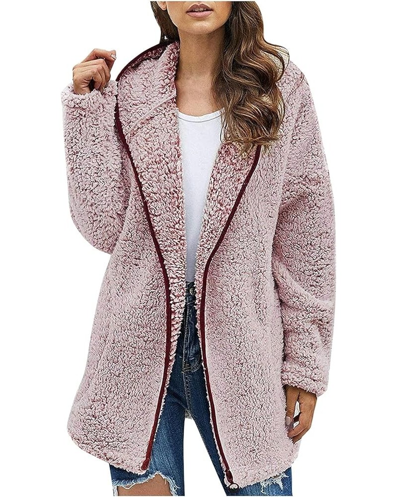 Womens Fuzzy Fleece Cardigans 2023 Winter Long Sleeve Solid Open Front Hooded Cardigans Jacket Coats Outerwear 05-pink $14.79...