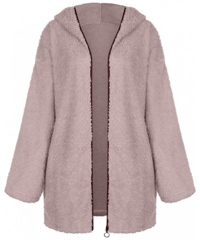 Womens Fuzzy Fleece Cardigans 2023 Winter Long Sleeve Solid Open Front Hooded Cardigans Jacket Coats Outerwear 05-pink $14.79...