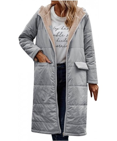 Puffer Vest Women Long Down Winter Coats With Hood Zipper Fall Vest Plus Size Outwear Reversible Fleece Jacket Gray-jacket $1...