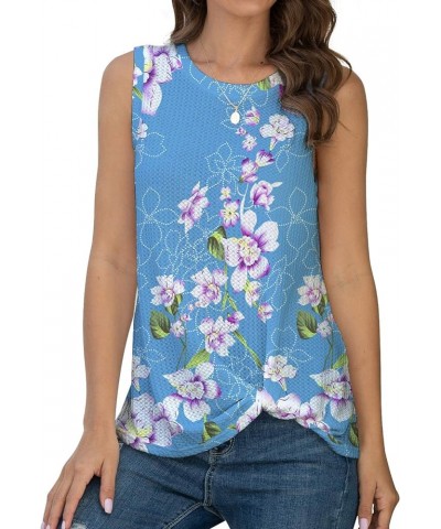 Womens Tunic Casual Blouse Sleeveless Cute Twist Knot Tank Tops 33 Fp Light Blue $17.69 Tanks