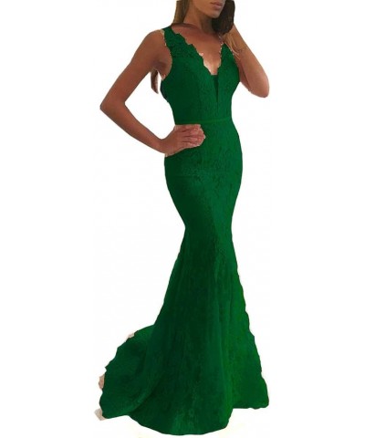 Women Beaded Lace Mermaid Long V Neck Prom Dresses Formal Evening Gown Emerald Green $68.16 Dresses