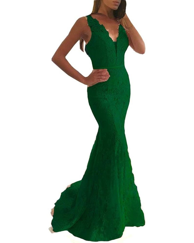 Women Beaded Lace Mermaid Long V Neck Prom Dresses Formal Evening Gown Emerald Green $68.16 Dresses