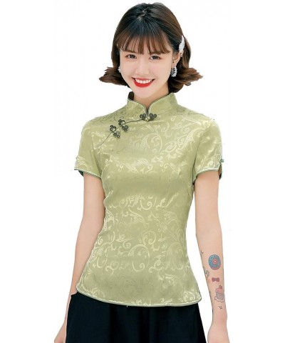 Women Chinese Cheongsam Tops Qipao Shirts Tang Suit Blouses Short Sleeve Green Color $15.04 Blouses