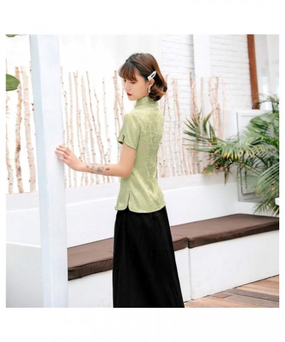 Women Chinese Cheongsam Tops Qipao Shirts Tang Suit Blouses Short Sleeve Green Color $15.04 Blouses