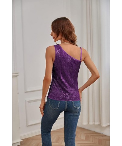 Women's Sequin Tank Tops One Shoulder Sleeveless Party Camisole Vest Purple $17.50 Tanks