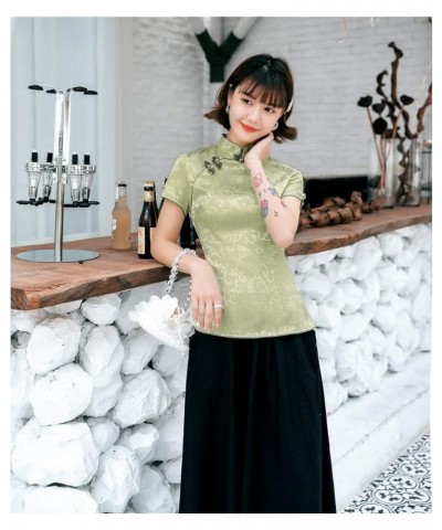 Women Chinese Cheongsam Tops Qipao Shirts Tang Suit Blouses Short Sleeve Green Color $15.04 Blouses